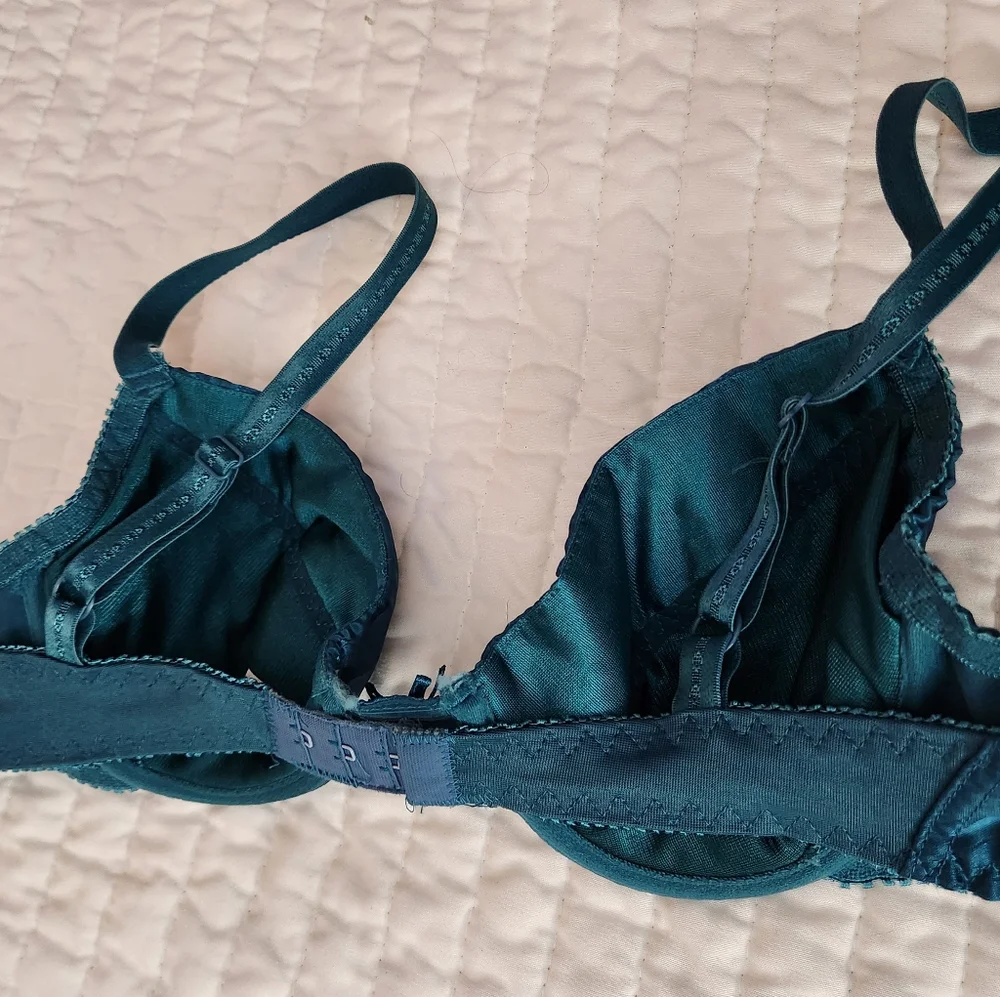 Vintage 1990s Embroidered Satin Lightly Lined Underwire Bra - Picture 10 of 13